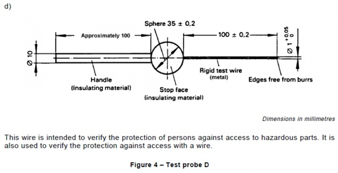 IEC61032 รูปที่ 4 การป้องกันตรวจสอบการทดสอบโพรบ D สำหรับการทดสอบชิ้นส่วนอันตราย 0