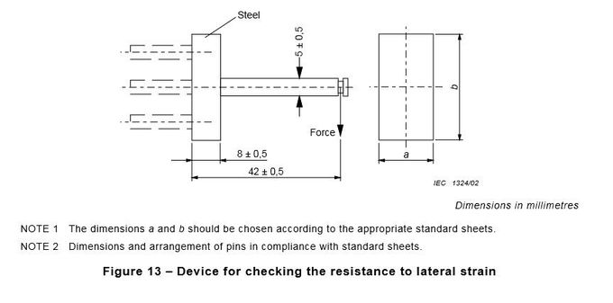 IEC 60884-1 รูปที่ 13 สวิตช์อุปกรณ์ทดสอบชีวิตสำหรับการตรวจสอบความต้านทานต่อความเครียดด้านข้าง 5N กองทัพ 0